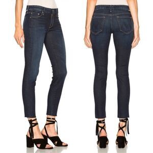 Mother Dark Blue Mid Rise Denim Jeans The Looker Ankle Fray No Play Size 26